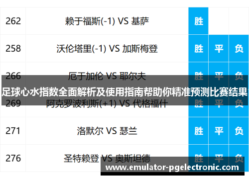 足球心水指数全面解析及使用指南帮助你精准预测比赛结果 足球心水指数全面解析及使用指南帮助你精准预测比赛结果