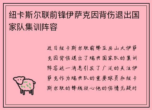 纽卡斯尔联前锋伊萨克因背伤退出国家队集训阵容